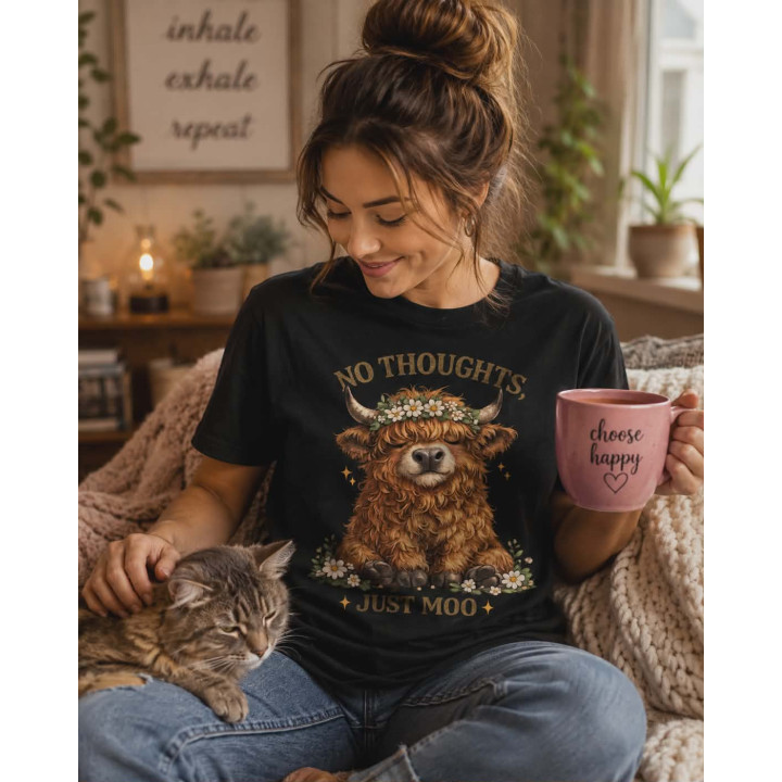 T-shirt Koszulka | Prezent na urodziny i święta - No thoughts, just moo (Choose happy)
