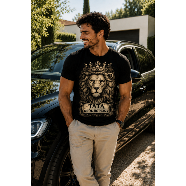 T-Shirt Koszulka Dla Taty | Prezent Na Dzień Taty, Urodziny I Święta -   Tata król rodziny 